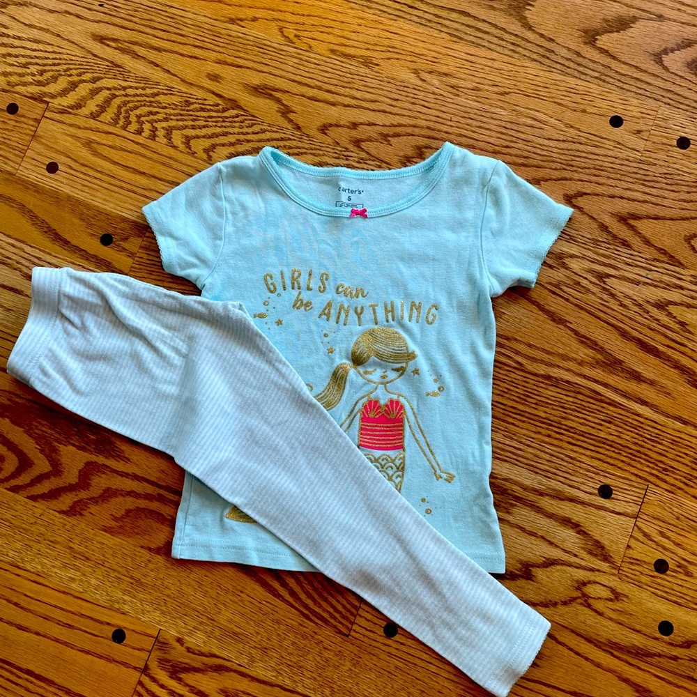 Carters Girls Size 5 Mermaid Stripe Two Piece pajama set Girls Can Be Anything
